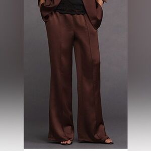 Express Woman’s Brown Satin Elastic Waist Wide Leg Dress Pants - M - Short